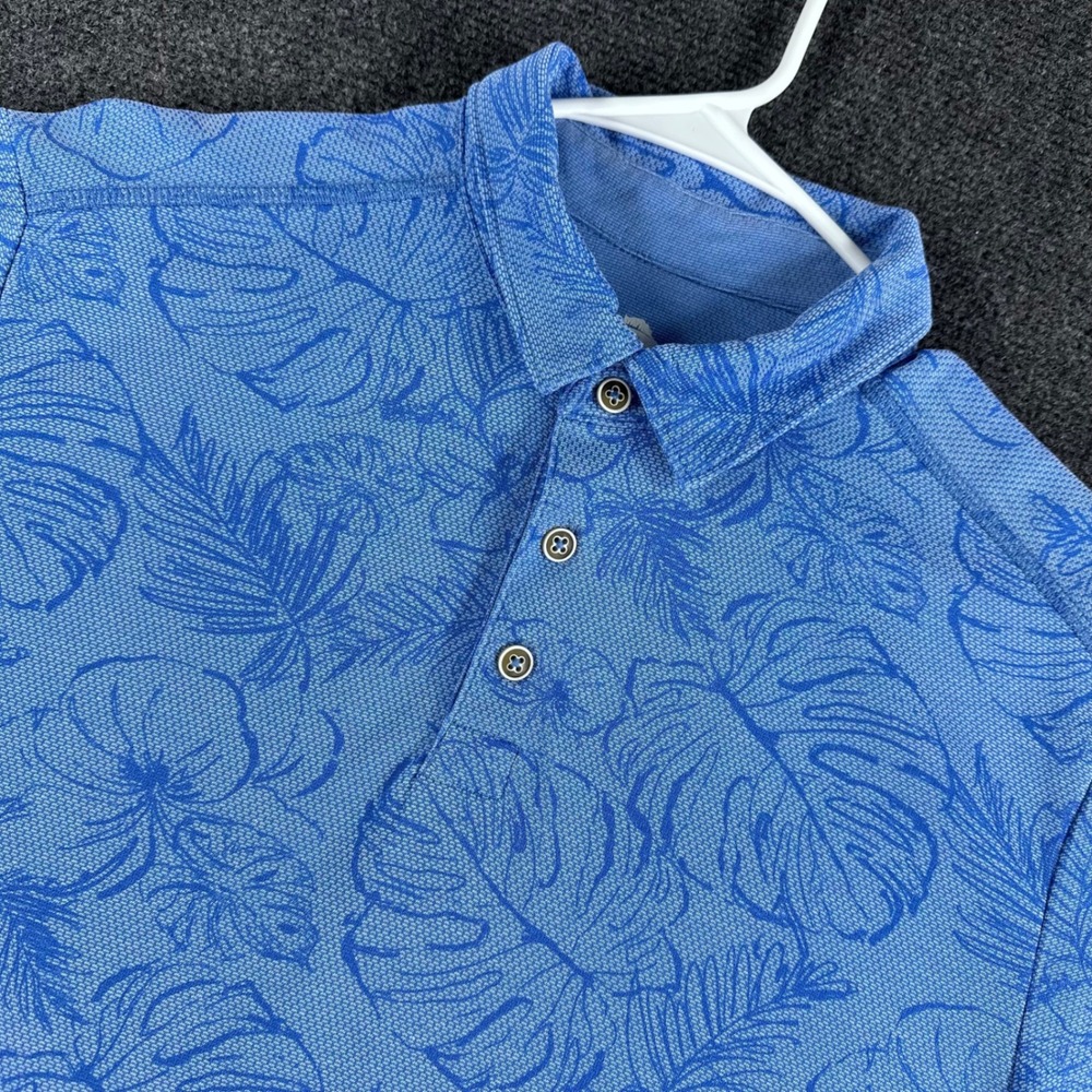Tommy Bahama Polo Shirt Mens M Medium Blue Tropical Floral Leaf Print‎ Golf